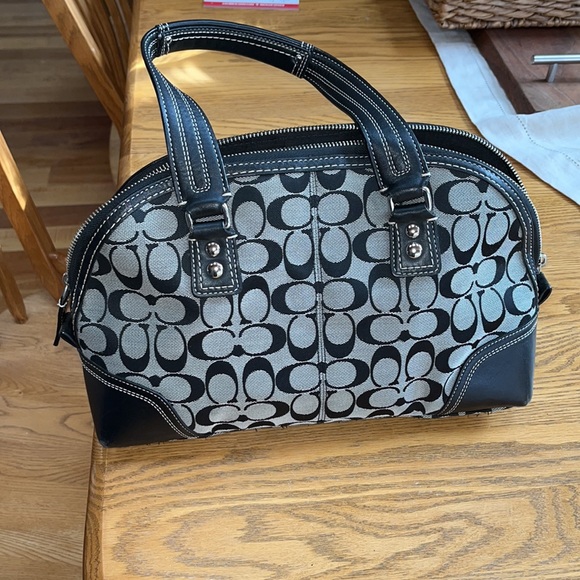 Coach F13977 Signature Domed Jacquard Shoulder Khaki Canvas Satchel - Picture 3 of 13